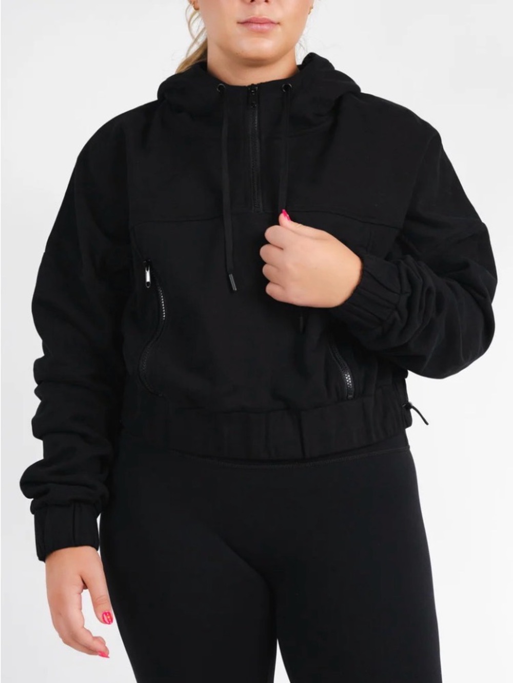 Women's Black Half-Zip Hooded Sweatshirt